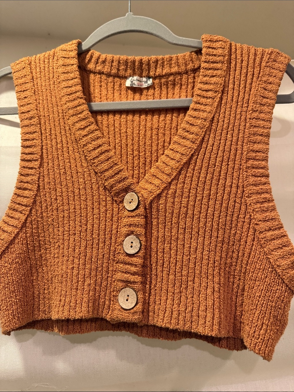 Intimately by Free People Cropped Ribbed Rust Knit Button-Front Top Size S